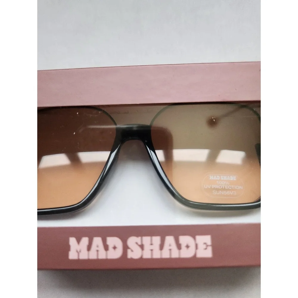 Vintage Y2K Mad Shade Black Square Aviator Sunglasses Brown Lens‎ UV400 Unisex M